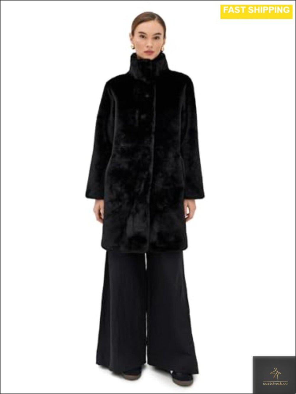 Mid-Length Faux Fur Trench Coat Long Sleeve